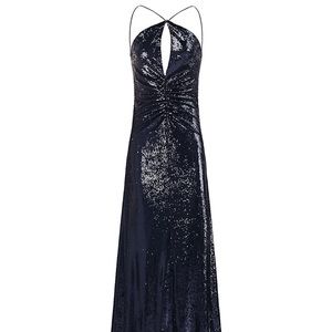 Halston navy sequin gown